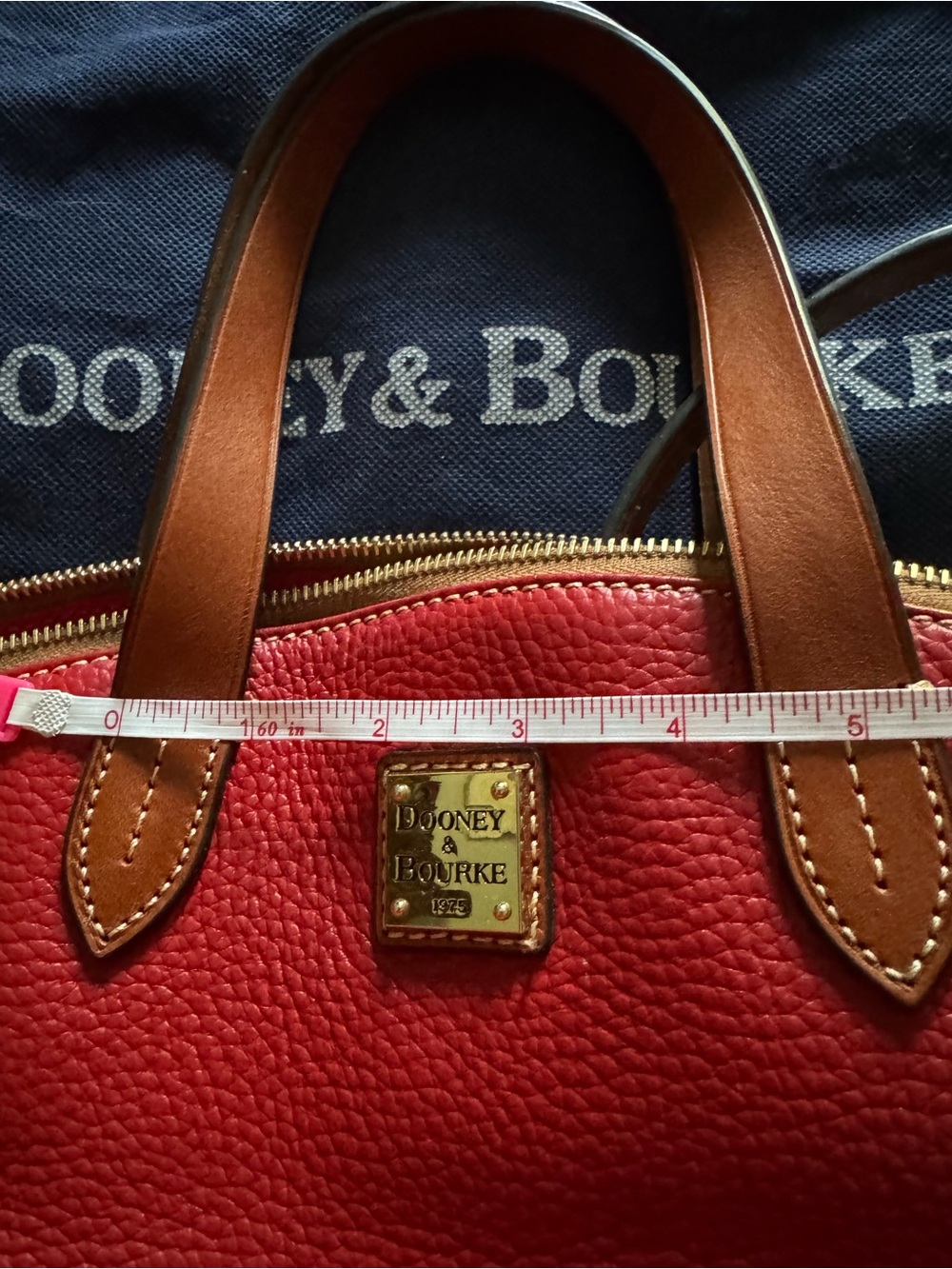 Dooney & Bourke Pebble Grain Zip Zip Satchel Red & Brown Like New - Picture 10 of 12